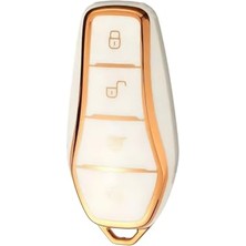 Frefly Store Autohan Keys Byd Atto 3 Seal U Anahtar Kılıfı, Premium Koruyucu Kılıf, Araba Anahtarı Koruma Kabı (Beyaz-Altın)
