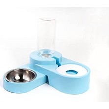 Frefly Store Köşeli Ayarlanabilir Hazneli Çelik Taslı Kedi-Köpek  ve Su Kabı Seti 1000ML Turkuaz