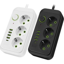 Frefly Store Akım Korumalı Priz Çoklayıcı - 2500W Grup Priz Uzatma Kablosu, Eu Priz Girişi, 4 USB ve 1 Type-C Portlu, 2m Kablo, Isıya Dayanıklı Akıllı Şarj Istasyonu (6'lı)