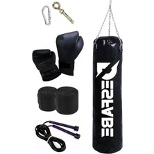 Frefly Store Siyah Zincirli Boks Kum Torbası ve Aksesuar Seti, 70X25 cm