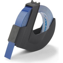 1001 Yapışkanlı Plastik Kabartma Şerit, 9 mm x 3 mt Rulo, Mavi Üzeri Beyaz Baskı