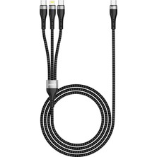Kazan Hobi Zore Zr-45 3in1 Usb-A To Lightning - Type-C - Type-C Şarj ve Data Kablosu 20W 1.5m Siyah