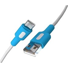 Kazan Hobi Coral USB A-C Hızlı Şarj Kablosu, Beyaz Kablo, Beyaz/mavi Uçlar (120 Cm)
