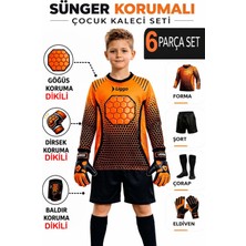 Liggo Çocuk Kaleci Eldiveni Göğüs Sünger Destekli Çocuk Higuita Kaleci Forma Şort Çorap Takımı