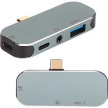 Kazan Hobi Coverzone Mini Boy USB C Hub Adaptör 3.5 Kulaklık Bağlantı Noktası Type-C Tipi USB 3.0 Çevirici Hub 5'i 1 Arada 10GBPS 100W Alüminyum Alaşımlı Malzeme Android, Os X, Windows Uyumlu YX04