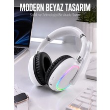 Hace Bazaar Kablosuz Bluetooth Mikrofonlu Beyaz Kulaklık  Rgb Işıklı
