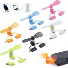 Hace Bazaar Mini Telefon Fanı - Lightning - Type-C - Micro USB Girişli - Sessiz