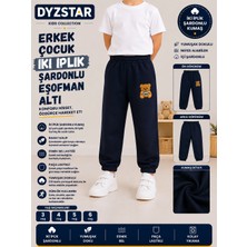 Dyzstar Erkek Çocuk Eşofman Altı Koyu Lacivert 2 Iplik Şardonlu Ayıcık Baskılı Paça Lastikli Rahat Kalıp