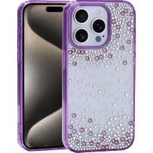 Alan Tech iPhone 15 Pro Kılıf Kamera Yükseltili Simli Damla Taşlı Silikon Alt