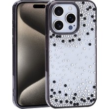 Alan Tech iPhone 15 Pro Kılıf Kamera Yükseltili Simli Damla Taşlı Silikon Alt