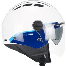 Cgm 116G Aır Bıco Açık Kask Mavi-Beyaz Uzun Vizör+Güneş Vizörlü -S