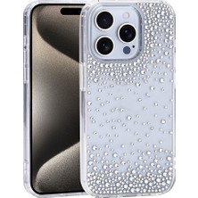 Alan Tech iPhone 15 Pro Kılıf Kamera Yükseltili Simli Damla Taşlı Silikon Alt