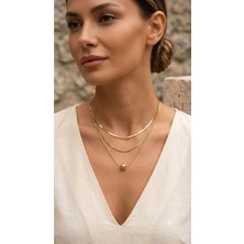 Bymiel Kadın Gold Üç Sıralı Ezme Zincir ve Top Detaylı Çelik Kolye