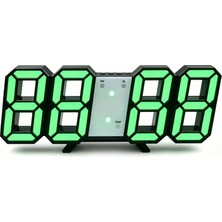Belirtilmemiş Dekoratif Dijital LED Masa Duvar Saati 3D Dijital Saat Çalar Saat LED Elektronik Saat Siyah Kasa Yeşil Işık