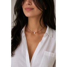 Femenino Barok Inci Görünümlü Kırmızı Ip Choker Kolye