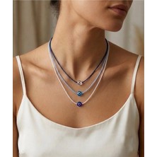 Femenino 3’lü Nazar Boncuklu Ip Choker Kolye Ayarlanabilir Minimal Kolye Seti
