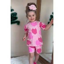 Morbella Kız Çocuk Kalpli Şortlu Takım - Pembe (2-6 Yaş)