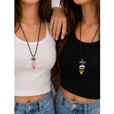 Bymiel Best Friends Dondurma Figürlü Ikili Arkadaş Kolyesi Siyah Ip Ayarlanabilir Unisex Kolye Seti