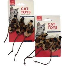 Nunbell Tüylü Fare Leopar Desen 3'lü Kedi Oyuncağı