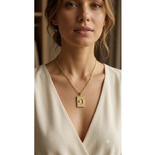 Bymiel Kadın Gold Renkli Güneş ve Ay Motifli Tarot Kartı Figürlü Plaka Kolye