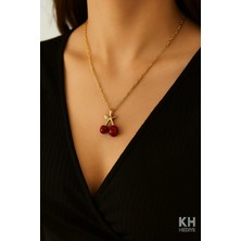 Bymiel Gold Zincirli Kırmızı Kiraz Charm Detaylı Zarif Kadın Kolye