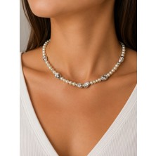 Bymiel Kadın Gümüş Renk Organik Form Detaylı Inci Choker Kolye