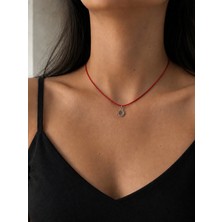 Femenino Ay Yıldız Figürlü Kırmızı Ip Uniseks Choker Kolye