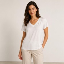 Asl Woman Kadın V Yaka Kısa Kollu Tshirt
