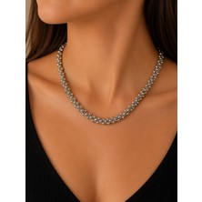 Bymiel Kadın Gümüş Renk Çok Sıralı Boncuk Choker Kolye