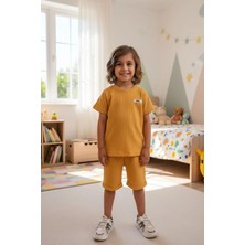 Morbella Hardal/siyah/bej Fitilli Çocuk Takımı | Yazlık Kısa Kollu T-Shirt Şort Seti | Çok Renk Seçeneği