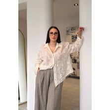 Magarde Natural Premium Nakışlı Gömlek- Bej