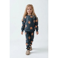Morbella Kız Çocuk Desenli Sweatshirt Tayt Takımı Rahat Esnek Kumaş