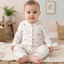 Erca Home Tekstil Ürünleri %100 Pamuklu Pembe Çiçek Desenli Raporlu Tulum 3 Ay Kız