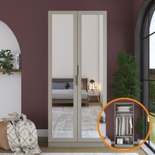 Rani Mobilya Rani BA367 Gardırop 2 Kapaklı Raflı Askılı Elbise Dolabı Kumtaşı