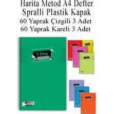 A4 Okul Defteri Spiralli Plastik Kapak 60 Yaprak Çizgili 3 Adet ve 60 Yaprak Kareli 3 Adet Spralli