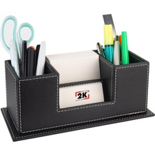 Masaüstü Deri Organizer Kalemlik 4 Gözlü Desktop Organizer Rainbow Vegan 10X12X25 Cm. Siyah