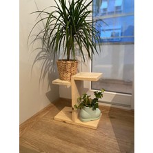 Aksöz Tasarım Ahşap Dekoratif Mini Saksılık 2 Katlı Raflı Çiçeklik Standı