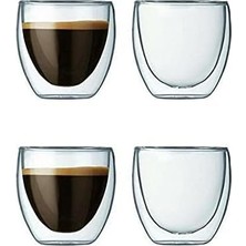 Gndz Home Needd Çift Katmanlı Espresso Cam Bardak Seti 4'lü 80 ml | Borosilikat Cam, Isı Yalıtımlı Double Wall Tasarım | Espresso, Ristretto ve Macchiato Için Şeffaf Kahve Bardağı