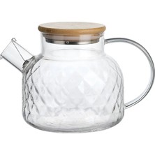 Go İthalat Ibico I22-135 Kabartma Desenli Bambu Contalı Kapak Cam Demlik 1000 Ml.