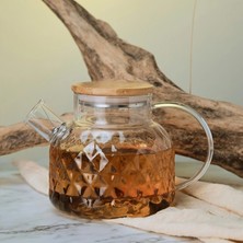 Go İthalat Ibico I22-135 Kabartma Desenli Bambu Contalı Kapak Cam Demlik 1000 Ml.