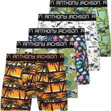 Anthony Jackson Likralı 5'li-3'lü Kutu Desenli Premium Erkek Boxer Palm Horizon