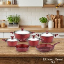 10 Parça Granit Set Çelik Kapak - Kırmızı