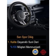 Opel ile Uyumlu Astra Için Süper Deri Direksiyon Kılıfı, Sarı Şeritli Spor Dikiş