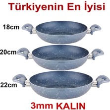 3lü Set Granit Sahan Seti 18-20-22 Yanmaz Yapışmaz Çift Kulp Tava Yaşamboyu Garanti 5 Kat Alüm