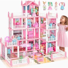 Toyby Dream 4 Katlı 11 Odalı 4 Bebekli Pembe Bebek Evi