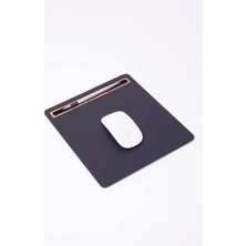 Deri Mousepad Düz Siyah Ahşap Detaylı