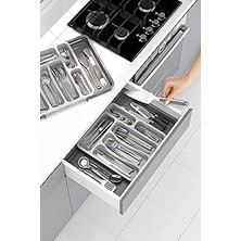 Gndz Home Gri Çift Taraflı Genişleyebilen Çekmece Içi Çatal Bıçak Kaşıklık