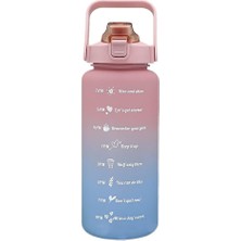 Spor Su Şişesi 2 Litre, Zaman Işaretli ve Pipetli Motive Edici Su Şişesi Tek Tıkla Açık Yen