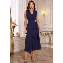 Alfudo Moda Collection Kemerli Kruvaze Ceket Yaka Abiye Mezuniyet Elbisesi