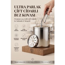 Çift Cidarlı Isı Yalıtımlı Buz Kovası Termosu 1.3 L - Premium 304 Paslanmaz Çelik Süzgeçli